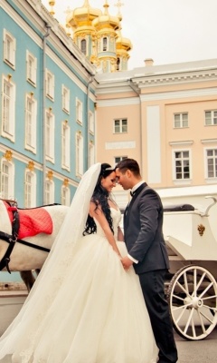 Wedding in carriage wallpaper 240x400