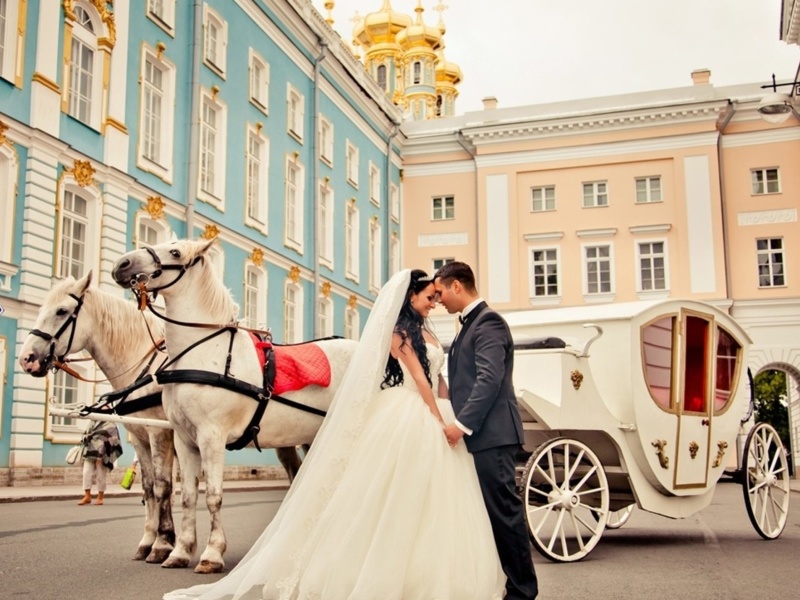 Обои Wedding in carriage 800x600