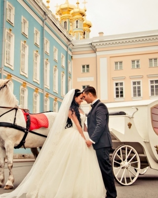 Kostenloses Wedding in carriage Wallpaper für 320x480