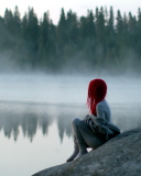 Girl With Red Hair And Lake Fog wallpaper 128x160