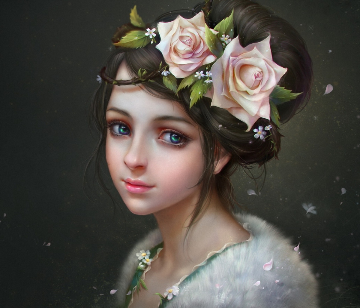 Screenshot №1 pro téma Girl With Roses In Her Hair Painting 1200x1024