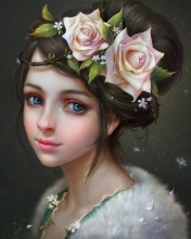 Das Girl With Roses In Her Hair Painting Wallpaper 176x220