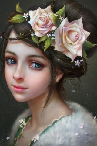 Sfondi Girl With Roses In Her Hair Painting 320x480