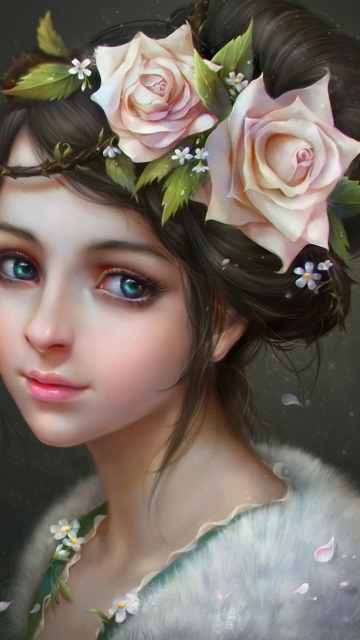 Girl With Roses In Her Hair Painting wallpaper 360x640