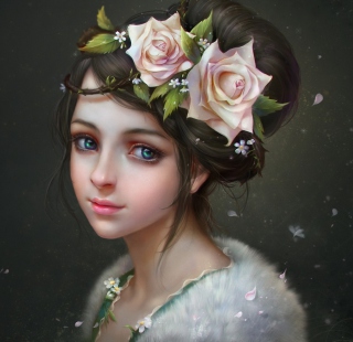 Kostenloses Girl With Roses In Her Hair Painting Wallpaper für 1024x1024