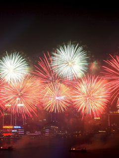 Das Fireworks In Hong Kong Wallpaper 240x320