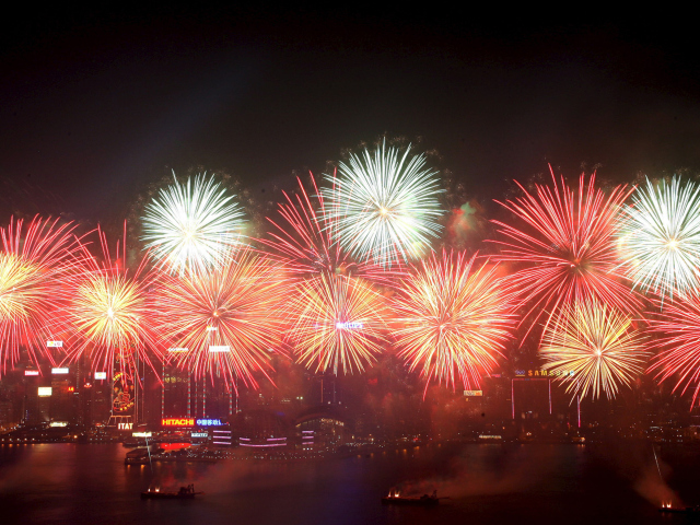 Das Fireworks In Hong Kong Wallpaper 640x480