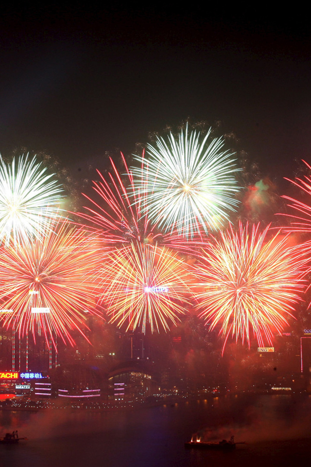 Das Fireworks In Hong Kong Wallpaper 640x960