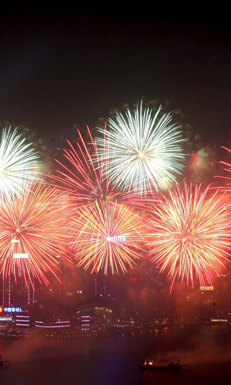Обои Fireworks In Hong Kong 768x1280