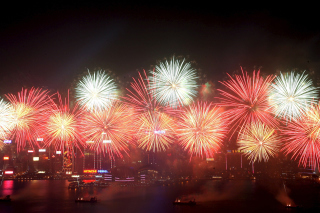 Fireworks In Hong Kong Background for Android, iPhone and iPad