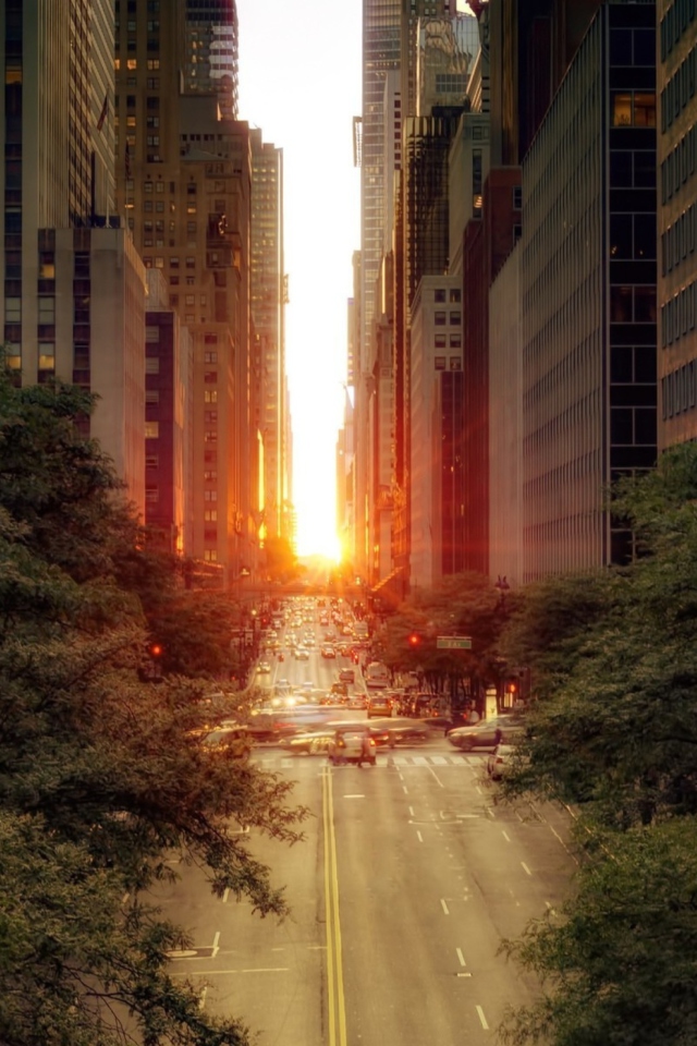 Das Sun Rising Over Street Wallpaper 640x960