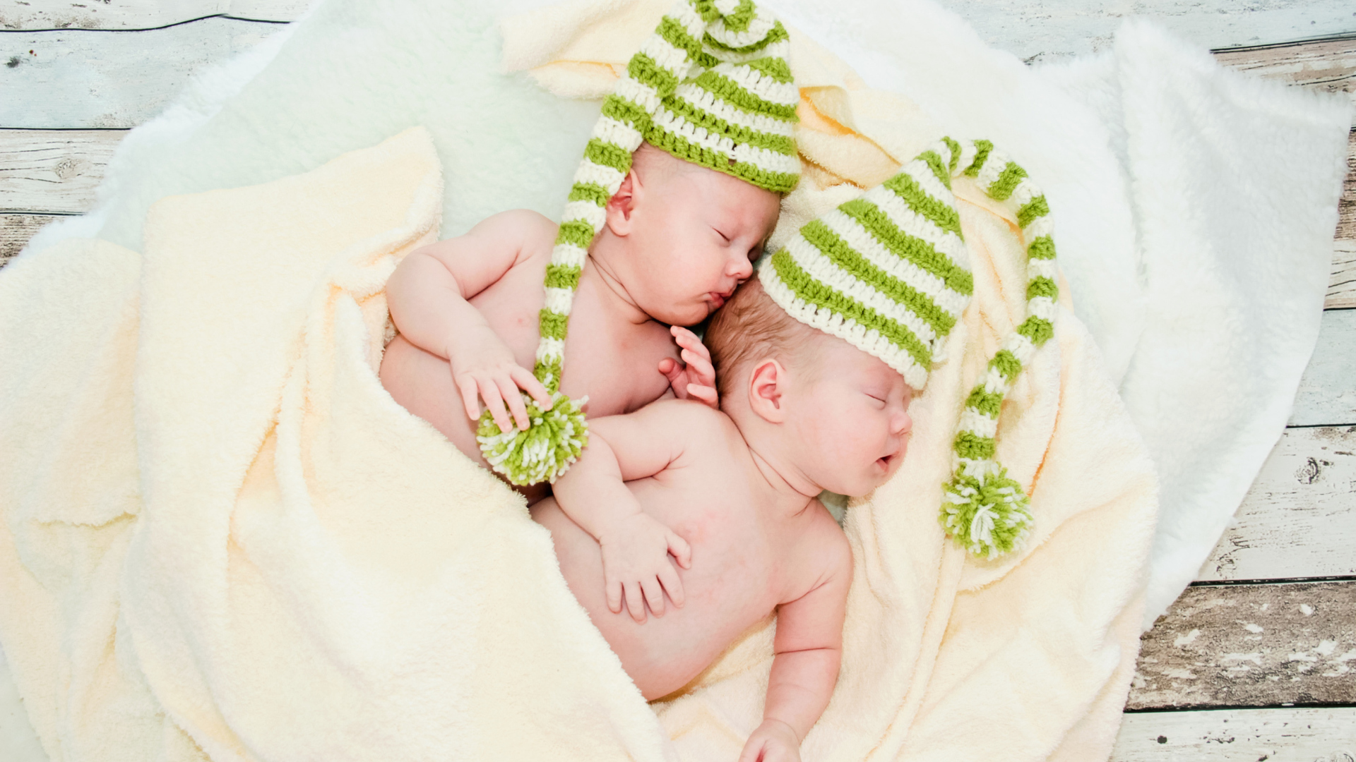 Cute Babies In Green Hats Sleeping wallpaper 1920x1080