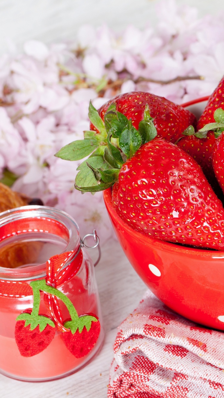 Strawberry, jam and croissant wallpaper 750x1334