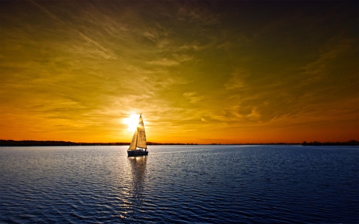 Обои Boat At Sunset