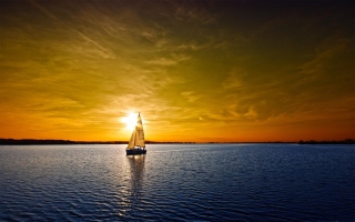 Boat At Sunset Background for Android, iPhone and iPad