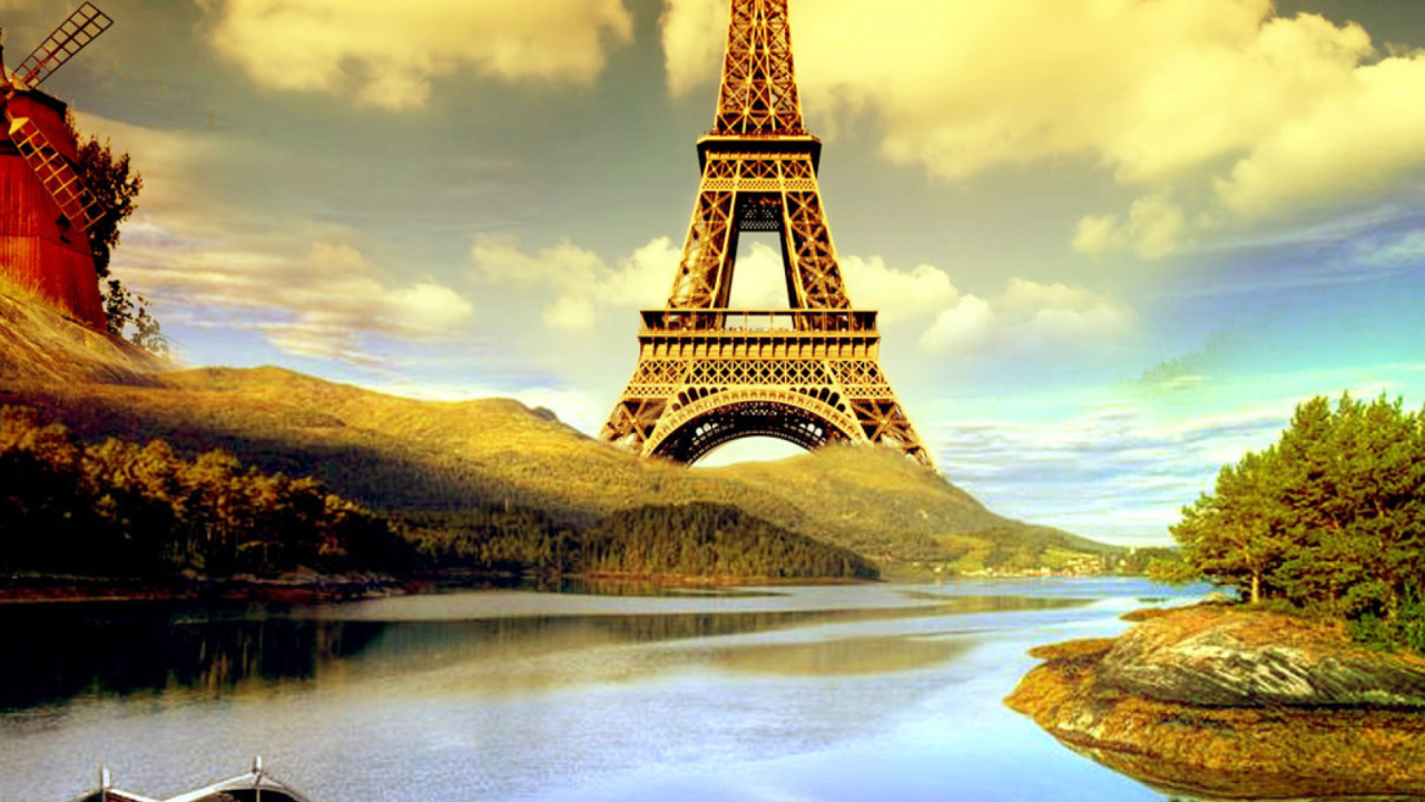 Das Eiffel Tower Photo Manipulation Wallpaper 1280x720