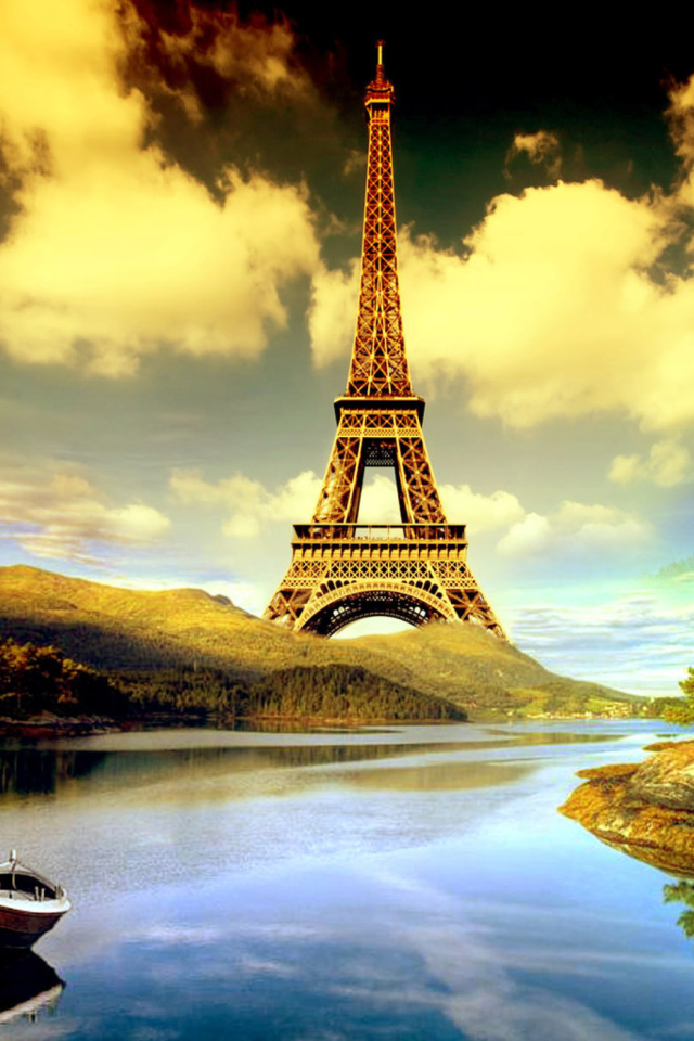 Das Eiffel Tower Photo Manipulation Wallpaper 640x960