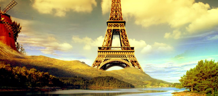 Fondo de pantalla Eiffel Tower Photo Manipulation 720x320