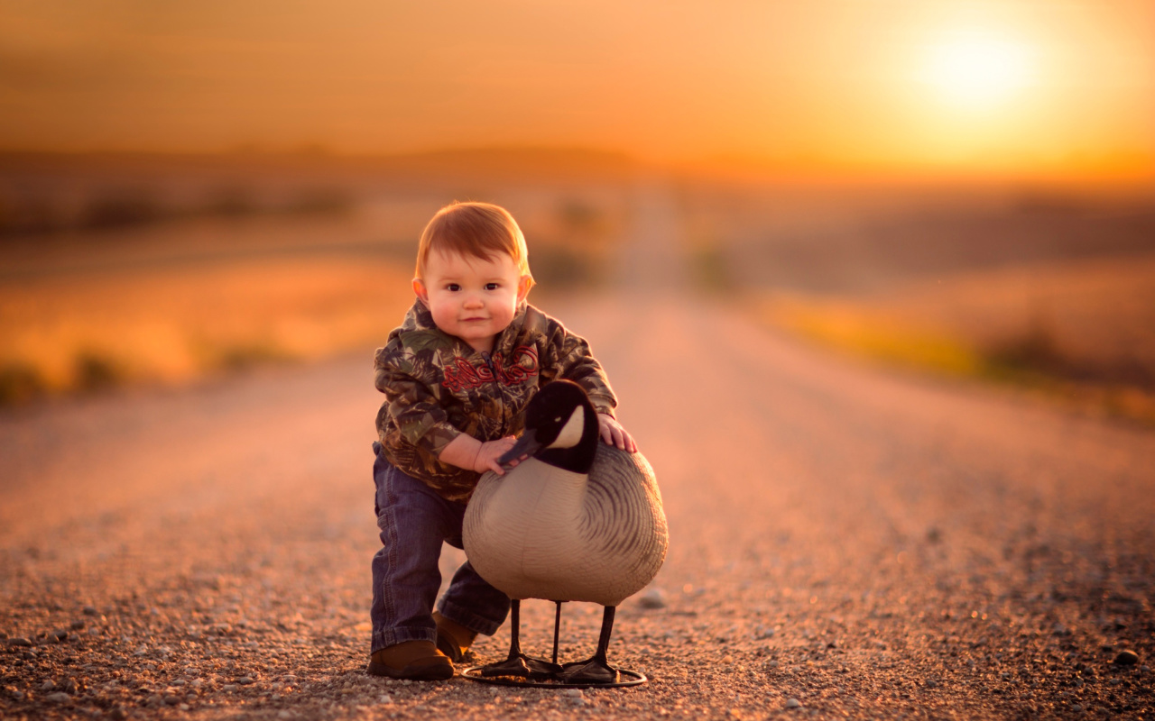 Kid and Duck wallpaper 1280x800