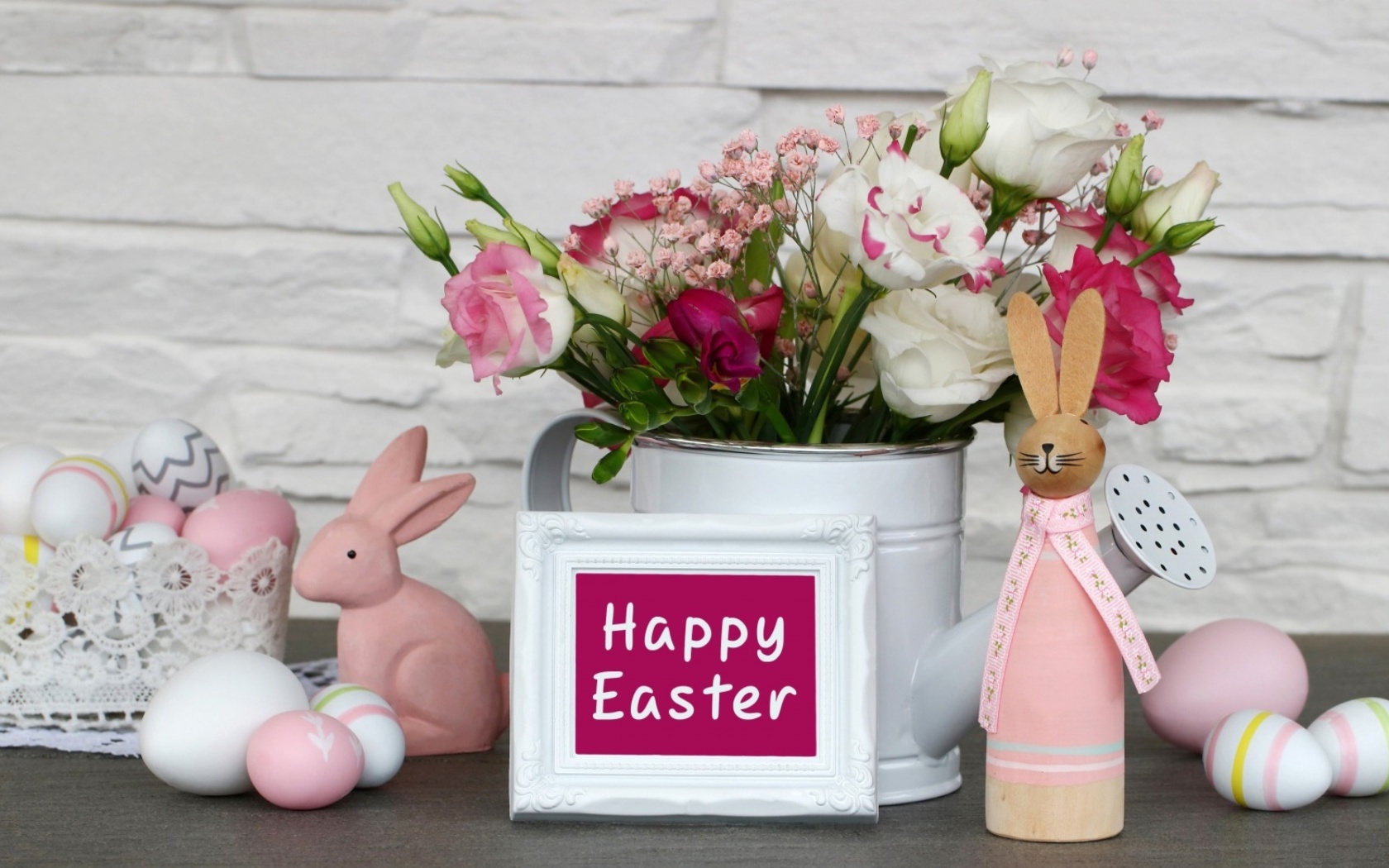 Das Happy Easter with Hare Figures Wallpaper 1680x1050