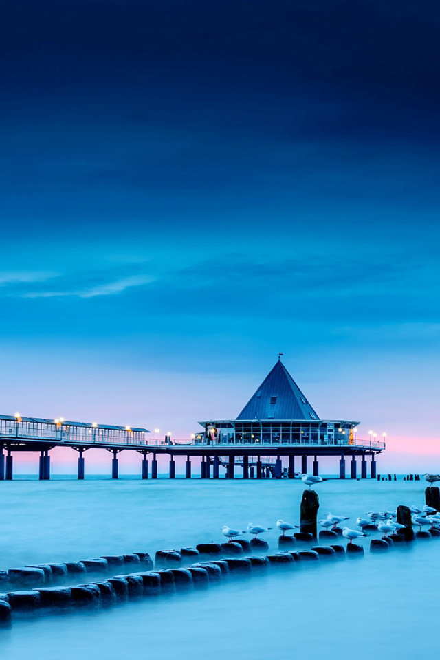 Fondo de pantalla Blue Sea Pier Bridge 640x960