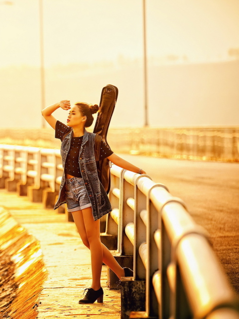 Girl With Guitar wallpaper 480x640