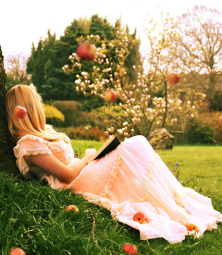 Blonde Girl Reading Book Under Tree Wallpaper for 240x320