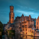 Fondo de pantalla Bruges city on canal 128x128