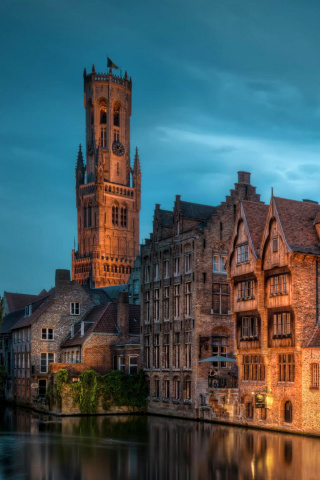 Bruges city on canal wallpaper 320x480