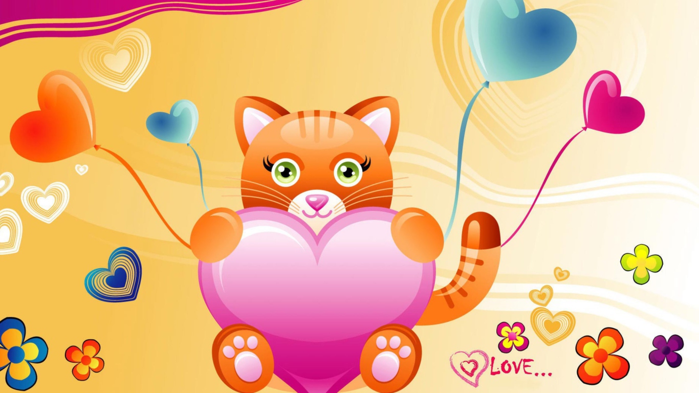Screenshot №1 pro téma Love Kitten Valentine 1366x768