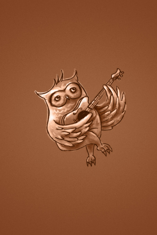 Das Funny Owl Playing Guitar Illustration Wallpaper 320x480