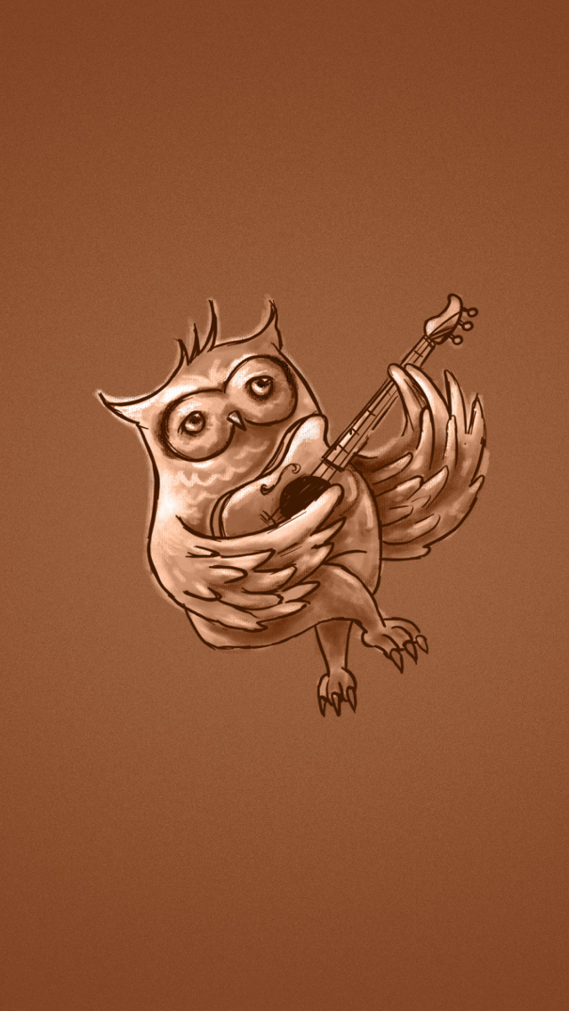 Funny Owl Playing Guitar Illustration wallpaper 640x1136