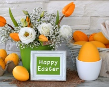 Easter decoration with yellow eggs and bunny wallpaper 220x176