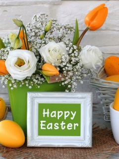 Fondo de pantalla Easter decoration with yellow eggs and bunny 240x320
