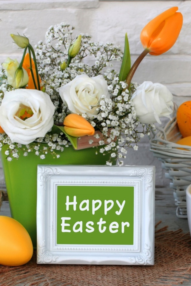 Sfondi Easter decoration with yellow eggs and bunny 640x960