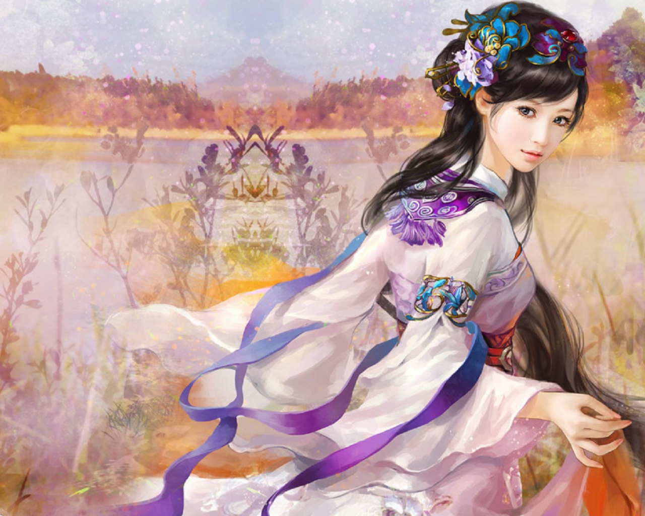 Fondo de pantalla Japanese Woman In Kimono Illustration 1280x1024