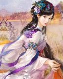 Fondo de pantalla Japanese Woman In Kimono Illustration 128x160