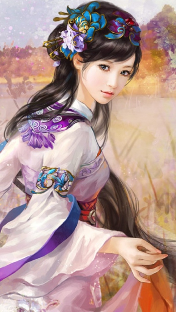 Japanese Woman In Kimono Illustration wallpaper 360x640