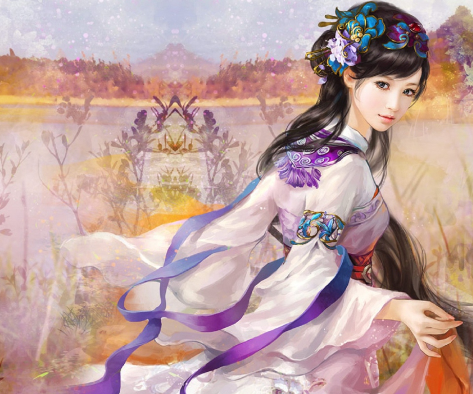 Japanese Woman In Kimono Illustration screenshot #1 960x800