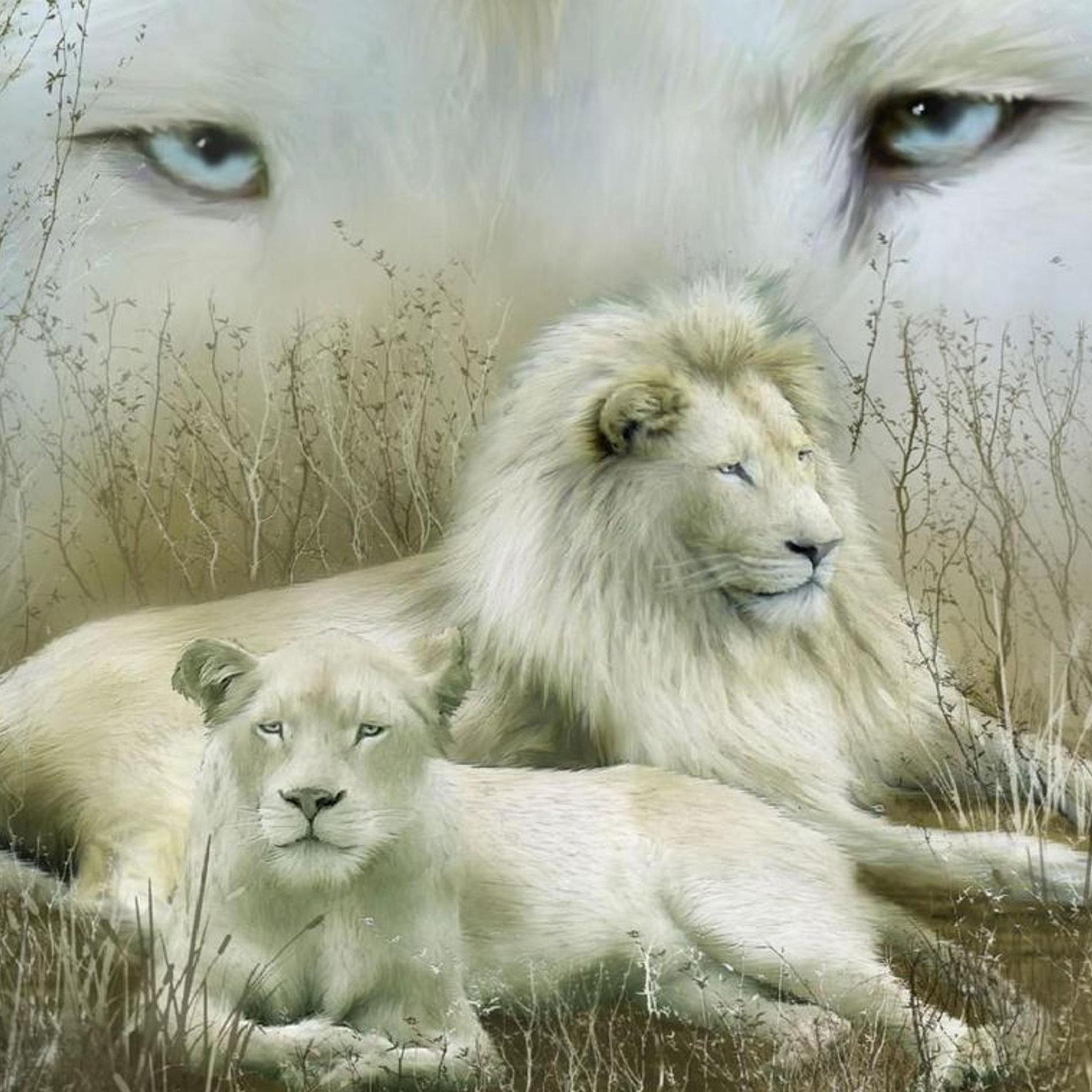 Обои White Lions 2048x2048