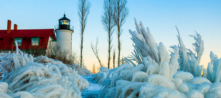 Das Winter Frozen Lighthouses Wallpaper 720x320
