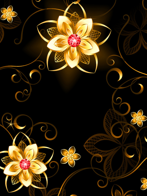 Обои Golden Flowers 480x640