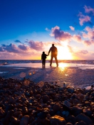 Father And Son On Beach At Sunset wallpaper 132x176