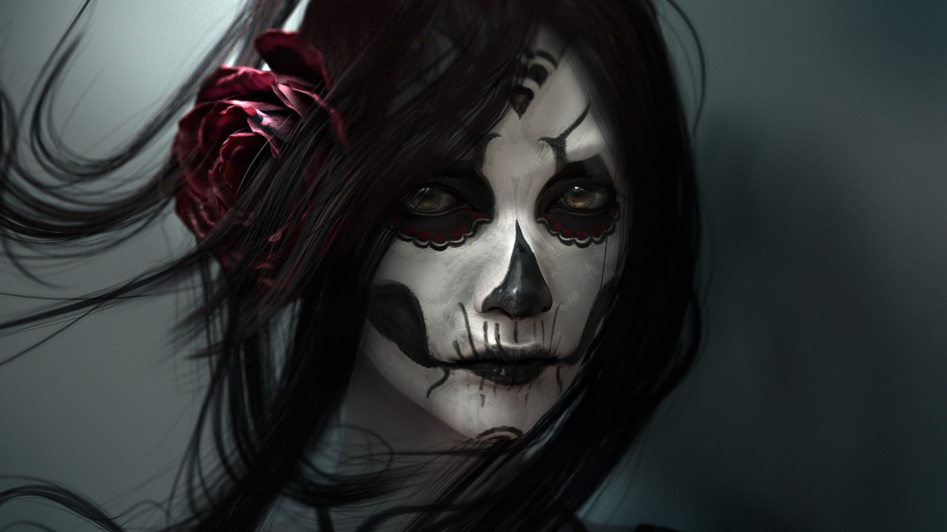Das Beautiful Skull Face Painting Wallpaper 1366x768