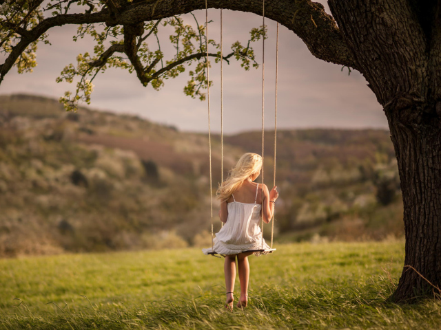Das Girl On Tree Swing Wallpaper 640x480