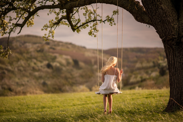 Sfondi Girl On Tree Swing