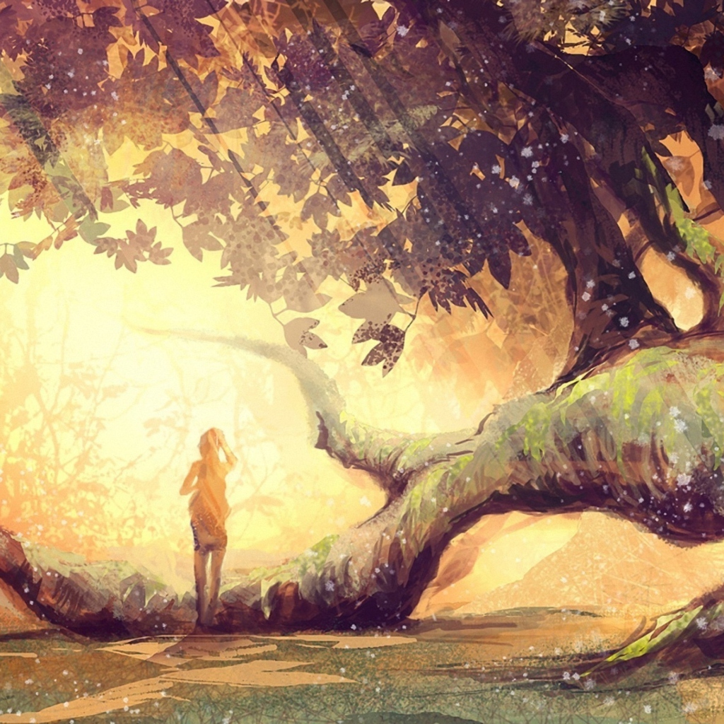 Girl And Fantasy Tree wallpaper 1024x1024