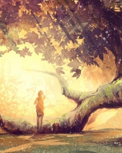 Das Girl And Fantasy Tree Wallpaper 176x220