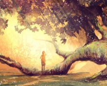 Das Girl And Fantasy Tree Wallpaper 220x176