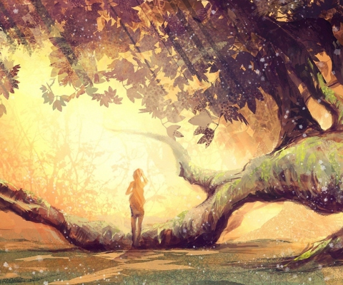 Das Girl And Fantasy Tree Wallpaper 480x400